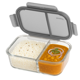 Homepuff Borosilicate Glass Lunch Box with 2 Compartments and Airtight Leak-Proof Lid
