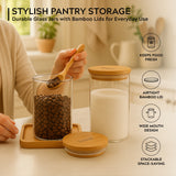 HomePuff borosilicate glass canisters set 750ml with airtight bamboo lids for pantry food storage