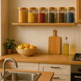 HomePuff borosilicate glass canisters set 750ml with airtight bamboo lids for pantry food storage
