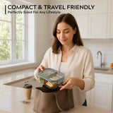 Homepuff Borosilicate Glass Lunch Box with 2 Compartments and Airtight Leak-Proof Lid