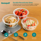 Home Puff Borosilicate Glass Lunch Box with Lunch Bag, Snap Lock, Airtight, Leakproof Lid 