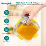 HomePuff Borosilicate Glass Lunch Box Set of 2 x 320ml | Airtight Leakproof Lid with Snap Lock  | Glass Lunch Box