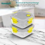 HomePuff Borosilicate Glass Lunch Box Set of 2 x 320ml | Airtight Leakproof Lid with Snap Lock  | Glass Lunch Box