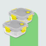 Home Puff Borosilicate Glass Lunch Box Set of 2 x 320ml | Airtight Leakproof Lid with Snap Lock  | Glass Lunch Box