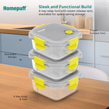 Home Puff Borosilicate Glass Lunch Box with Lunch Bag, Snap Lock, Airvent, Airtight, Leakproof Lid | Glass Lunch Box