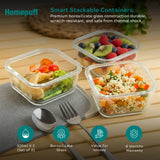 Home Puff Borosilicate Glass Lunch Box with Lunch Bag, Snap Lock, Airvent, Airtight, Leakproof Lid | Glass Lunch Box