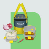 Home Puff Borosilicate Glass Lunch Box with Lunch Bag, Snap Lock, Airvent, Airtight, Leakproof Lid | Glass Lunch Box
