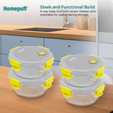Home Puff Borosilicate Glass Lunch Box with Lunch Bag, Snap Lock, Airvent, Airtight, Leakproof Lid 