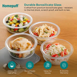 Home Puff Borosilicate Glass Lunch Box with Lunch Bag, Snap Lock, Airvent, Airtight, Leakproof Lid 