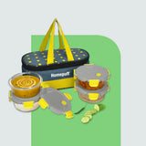 Home Puff Borosilicate Glass Lunch Box with Lunch Bag, Snap Lock, Airvent, Airtight, Leakproof Lid 