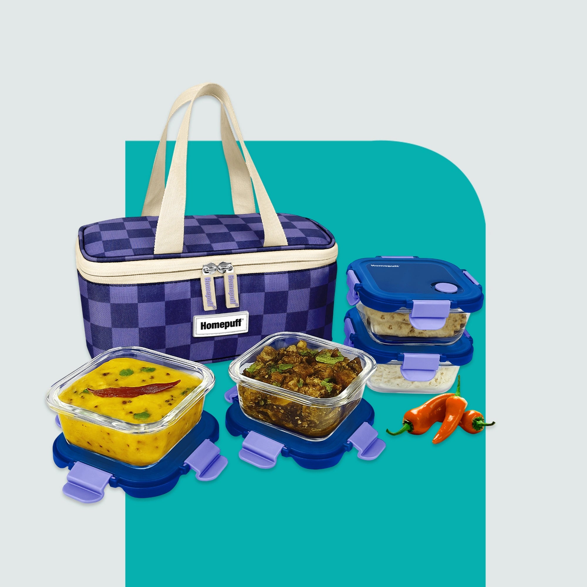 Borosil Glazen universele lunchbox set van 4, (2 stuks 320 ml Borosil Glazen universele lunchbox set van 4, (2 stuks 320 ml