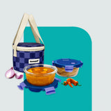 Borosilicate Glass Lunch Box (2 x 420ml) with Airtight Leakproof Lid & Washable Bag