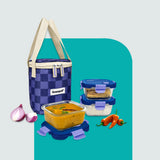 Borosilicate Glass Lunch Box Set (3 x 320ml) with Snap Lock Airtight Leakproof Lids & Washable Carry Bag