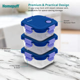 Borosilicate Glass Lunch Box Set (3 x 320ml) with Snap Lock Airtight Leakproof Lids & Washable Carry Bag