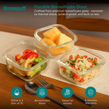 Borosilicate Glass Lunch Box Set (3 x 320ml) with Snap Lock Airtight Leakproof Lids & Washable Carry Bag