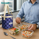 Borosilicate Glass Lunch Box Set (3 x 320ml) with Snap Lock Airtight Leakproof Lids & Washable Carry Bag