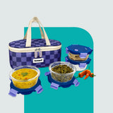 HomePuff borosilicate glass lunch box set with 4, 420ml airtight leakproof containers and washable carry bag