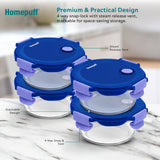 HomePuff borosilicate glass lunch box set with 4, 420ml airtight leakproof containers and washable carry bag