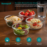 HomePuff borosilicate glass lunch box set with 4, 420ml airtight leakproof containers and washable carry bag