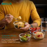 HomePuff borosilicate glass lunch box set with 4, 420ml airtight leakproof containers and washable carry bag