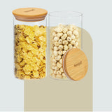 HomePuff borosilicate glass canisters set of 2 with airtight bamboo lids, 750ml each, ideal for kitchen pantry storage