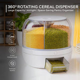 HomePuff 6-Grid Rotating Cereal Dispenser. This airtight dry food storage container keeps cereals, rice, grains, and snacks fresh and easily accessible. 