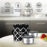 Steel Lunch Box- Set of 2, with Bag- Black