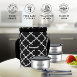Steel Lunch Box- Set of 3, with Bag- Black