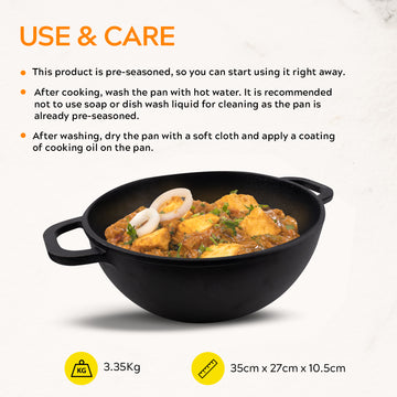 Pre-Seasoned Super Smooth Cast Iron Kadai/Kadhai for Cooking and deep  Frying, Loha Kadai, Gas Stove and Induction Friendly